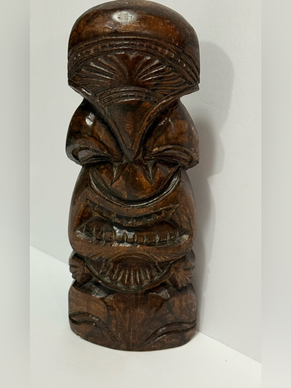 Vintage 10” Hand Carved Wooden Tiki Statue Polynesian Hawaiian Tribal Statue